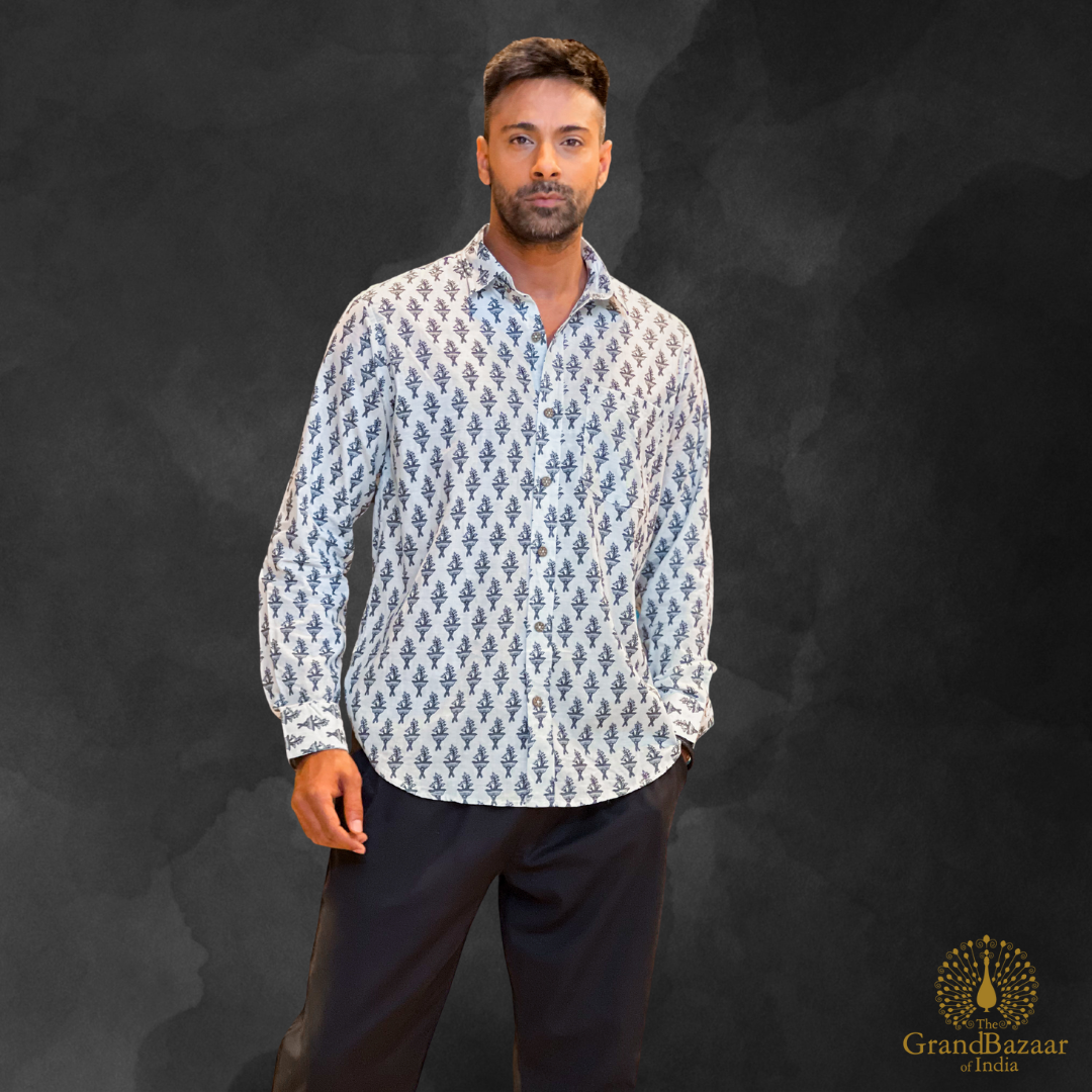 Printed Cotton Shirt - Black Floral Design- 32 S24