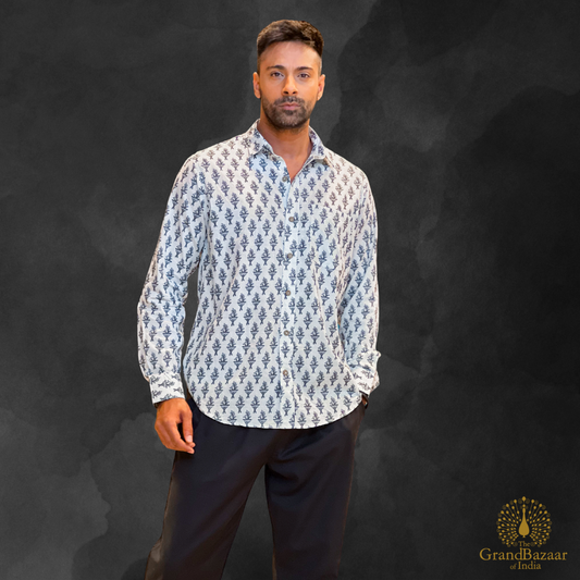 Printed Cotton Shirt - Black Floral Design- 32 S24