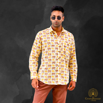 Men's Ethnic Elephant Print Shirt - 49 S24
