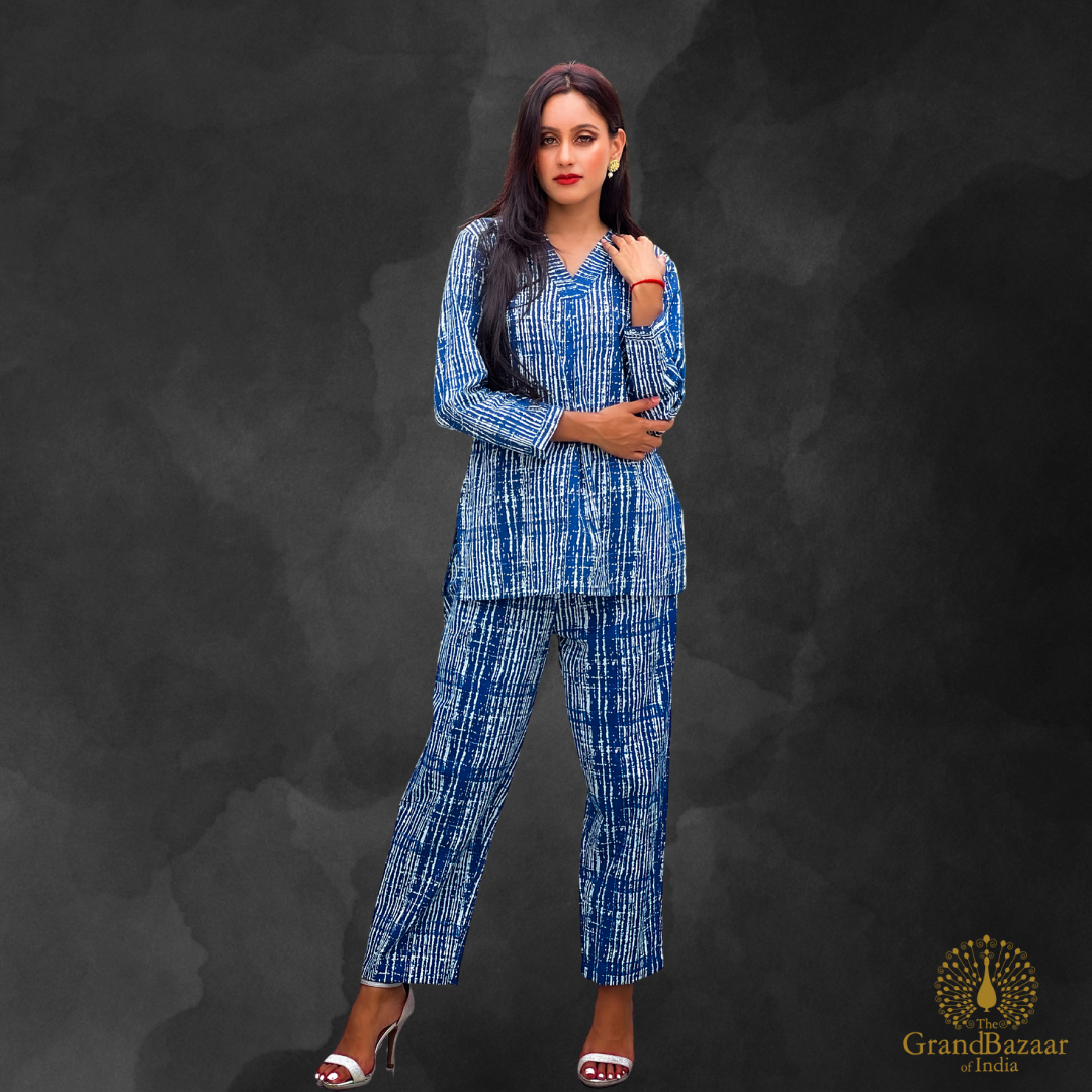Elegant Blue Cotton Co-ord Set (CST-22-S24)