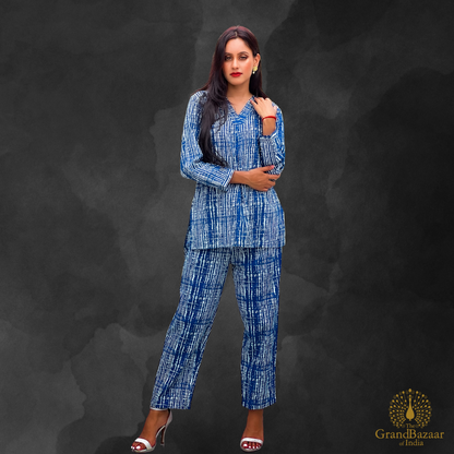 Elegant Blue Cotton Co-ord Set (CST-22-S24)