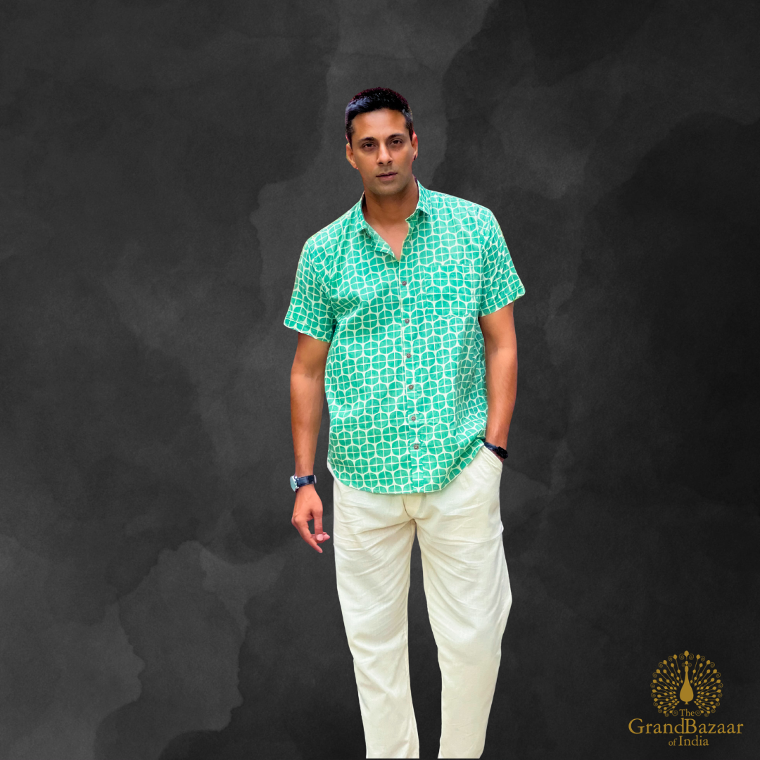 Emerald Geo Print Short Sleeve Shirt (MSHIRT-HALF-28-FEB26)