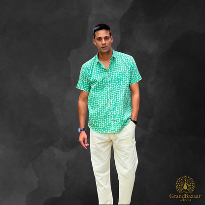 Emerald Geo Print Short Sleeve Shirt (MSHIRT-HALF-28-FEB26)