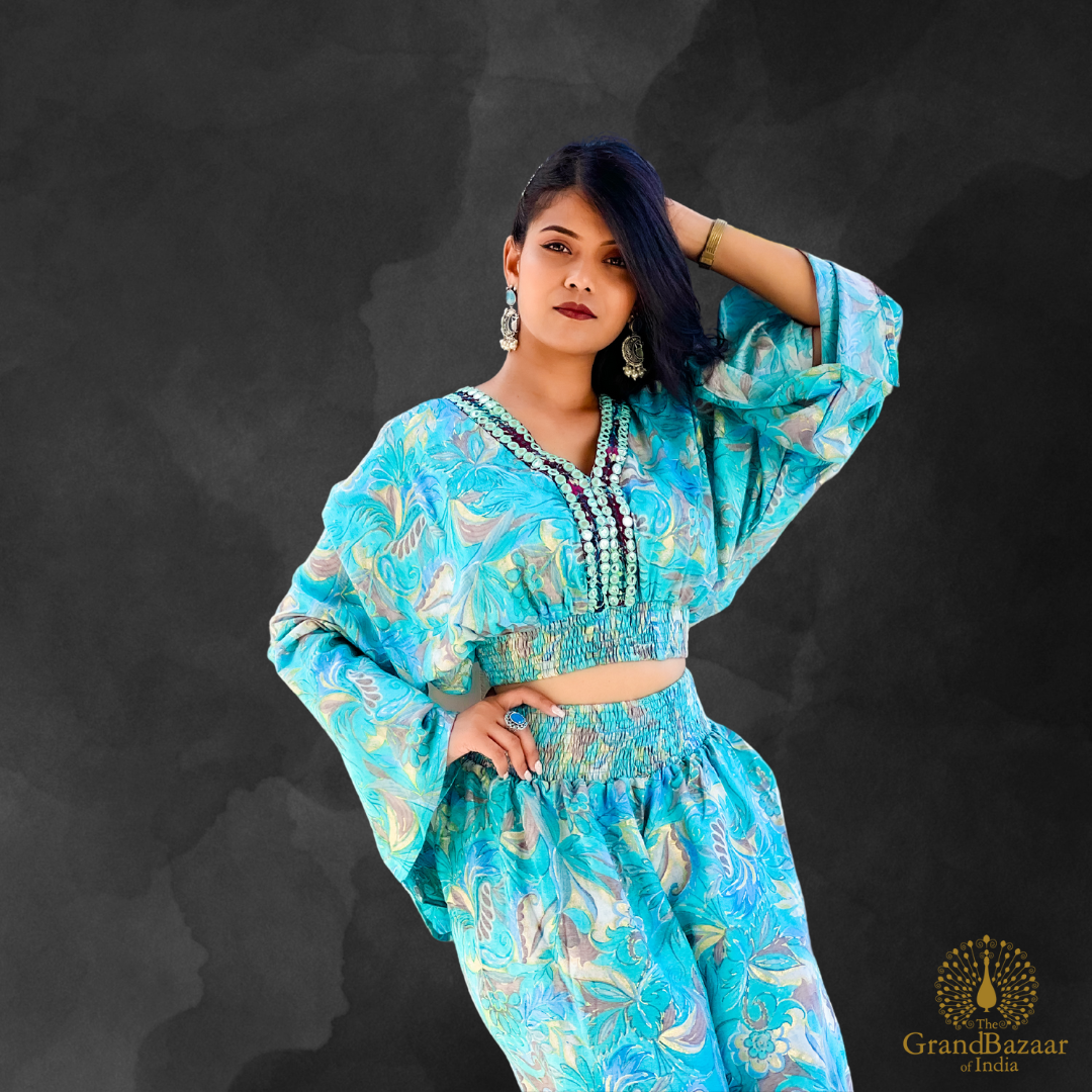 Elegant Blue Floral Printed Co-ord Set