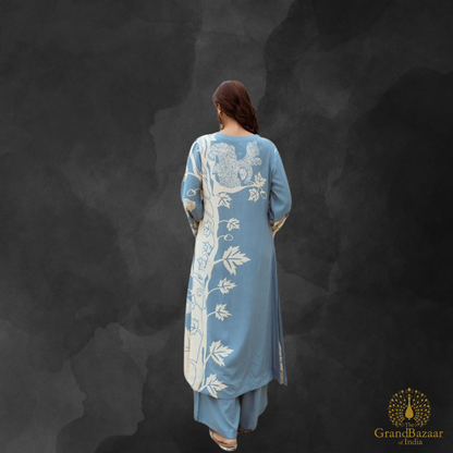 Serene Sky Blue Printed Cotton Kurti Set