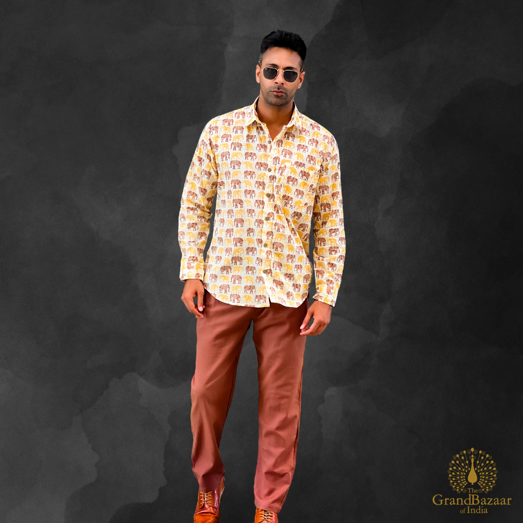 Men's Ethnic Elephant Print Shirt - 49 S24