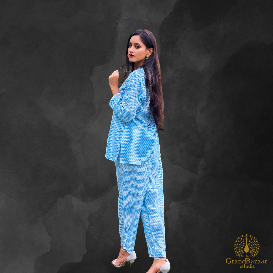 Sky Blue Printed Cotton Co-ord Set – Casual & Ethnic Wear (CST-20-S24)
