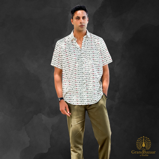 Men’s Cotton Printed Shirt – Elephant Motif Design(MSHIRT-HALF-20-JL25)