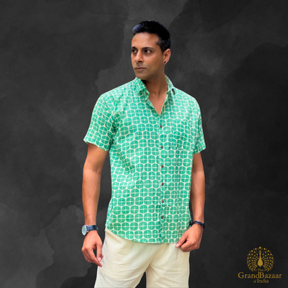 Emerald Geo Print Short Sleeve Shirt (MSHIRT-HALF-28-FEB26)