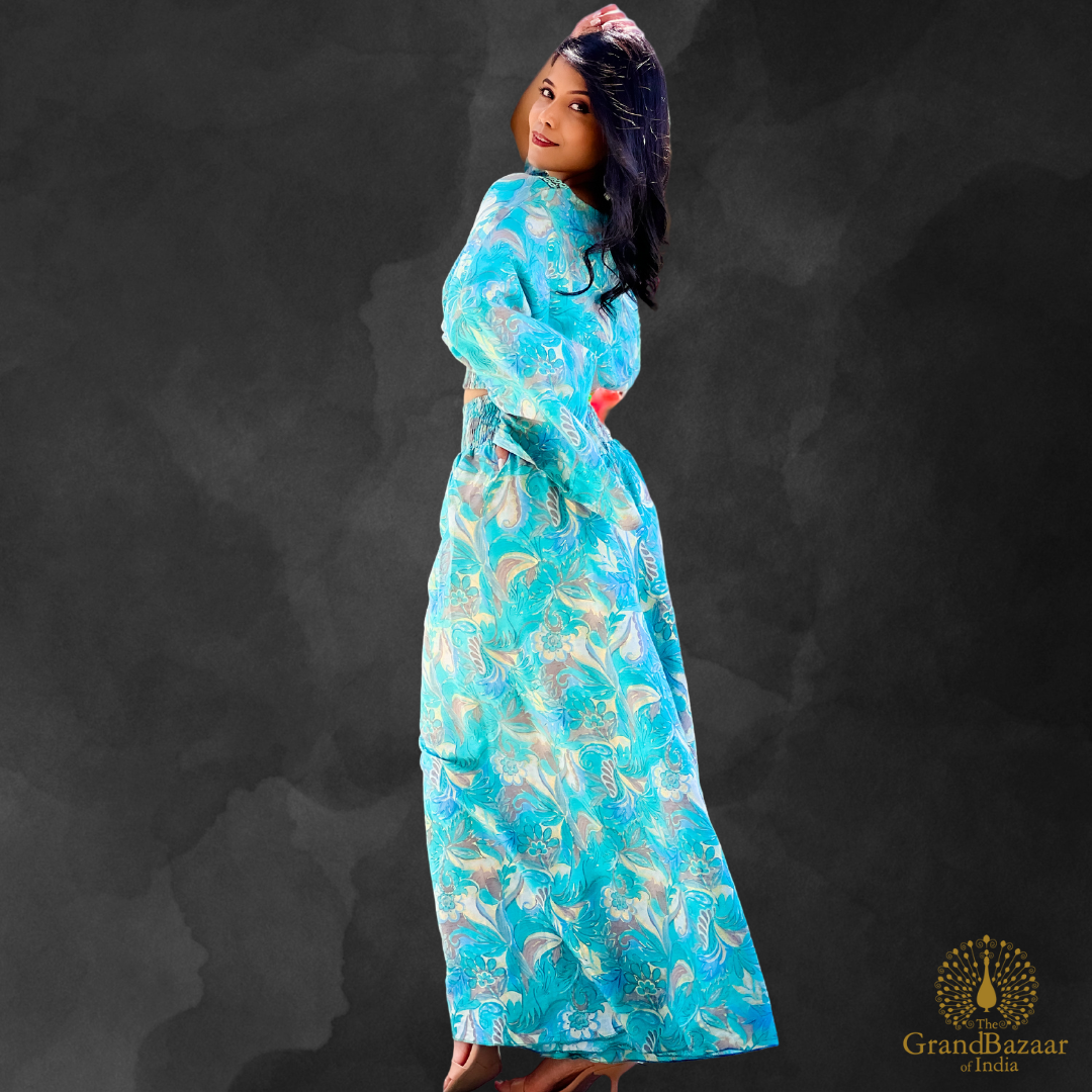 Elegant Blue Floral Printed Co-ord Set