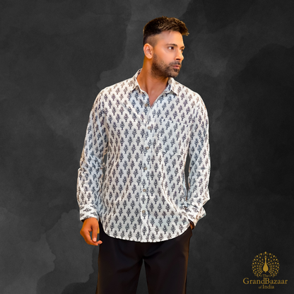 Printed Cotton Shirt - Black Floral Design- 32 S24