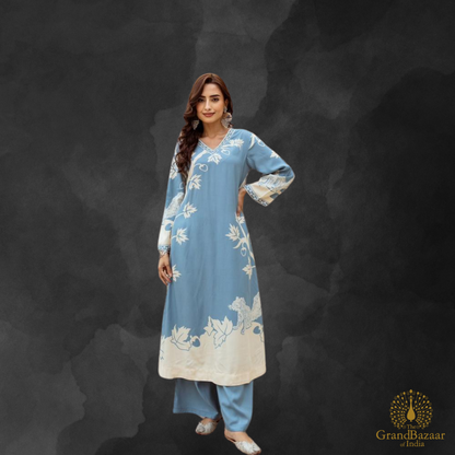 Serene Sky Blue Printed Cotton Kurti Set