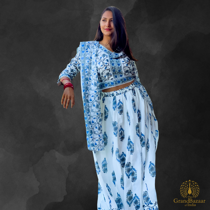 Elegant Blue Floral Lehenga Set
S24