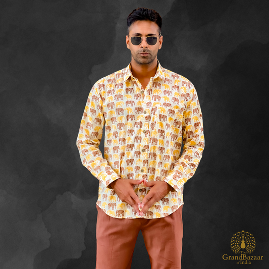 Men's Ethnic Elephant Print Shirt - 49 S24