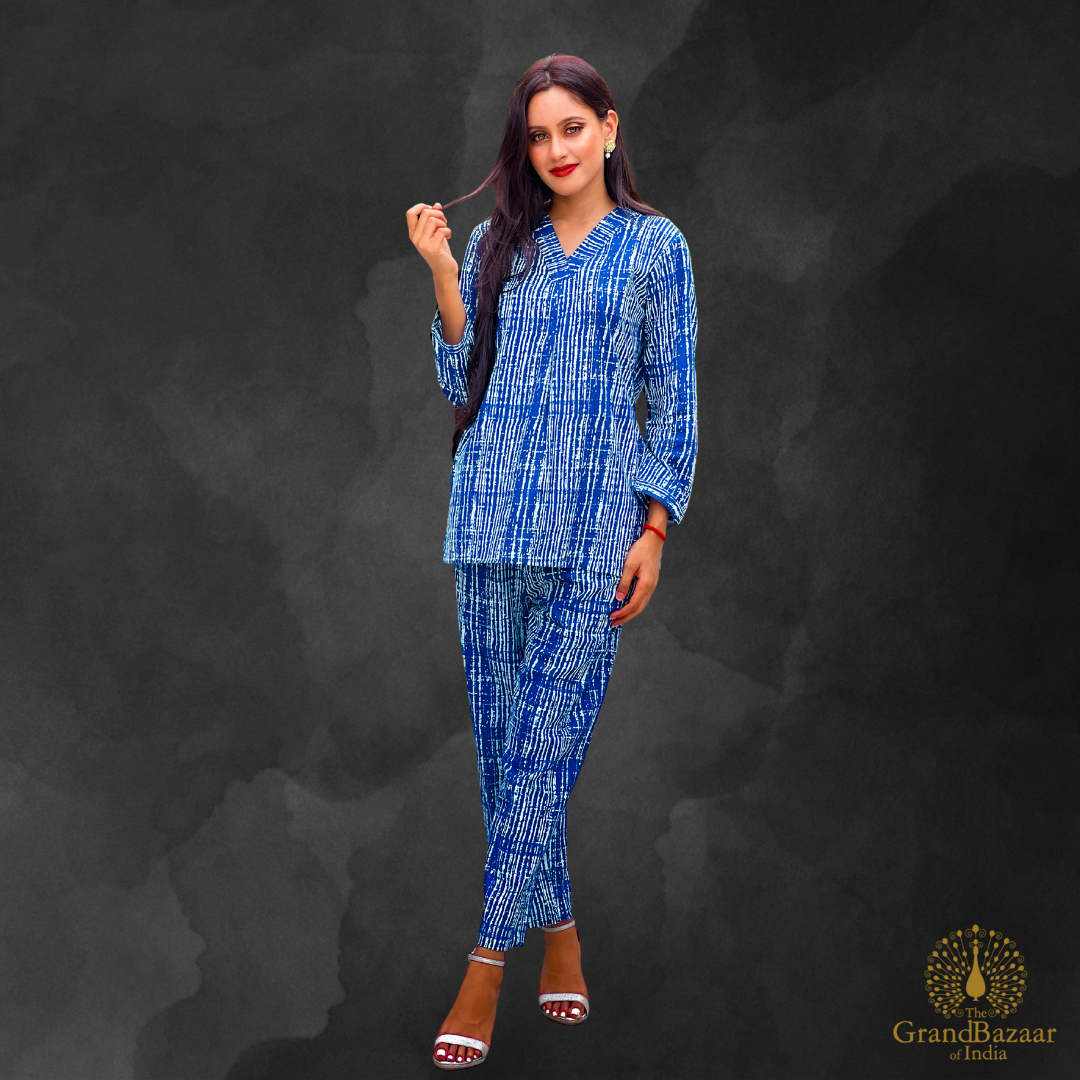 Elegant Blue Cotton Co-ord Set (CST-22-S24)