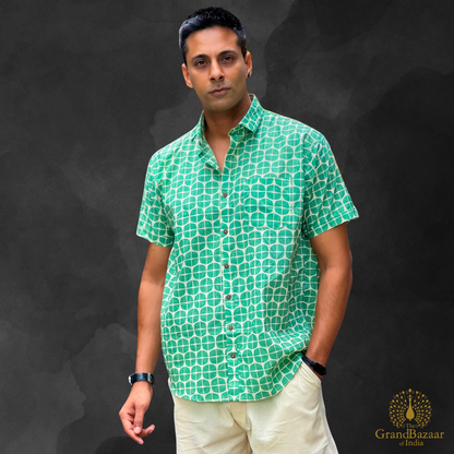 Emerald Geo Print Short Sleeve Shirt (MSHIRT-HALF-28-FEB26)