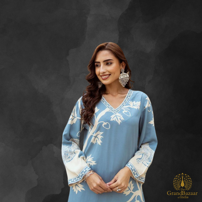 Serene Sky Blue Printed Cotton Kurti Set