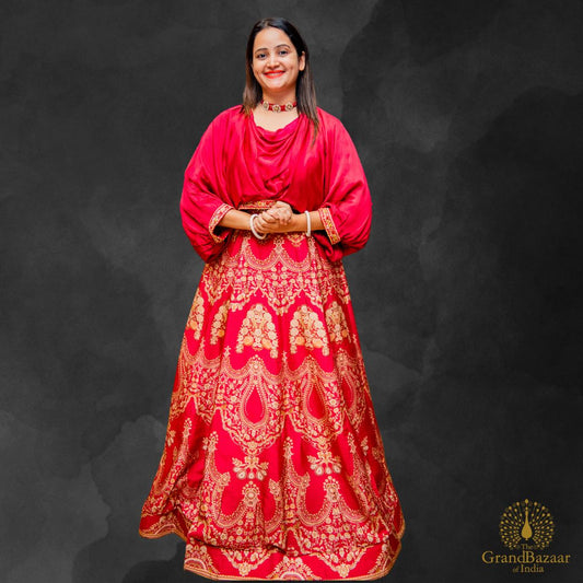 Red Lehenga with Printed Block Prints