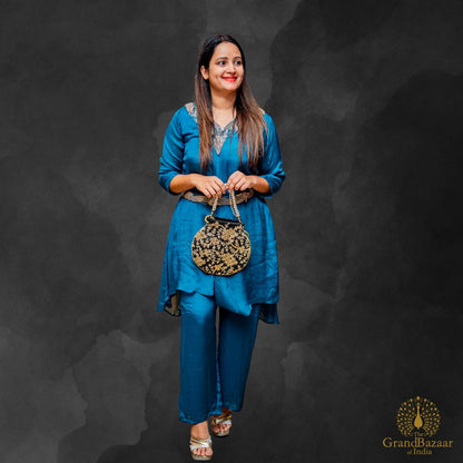 Blue kurti set with Embroided Belt