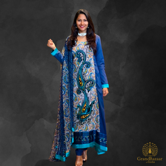 Blue kurti Full set with kashmiri embroidery