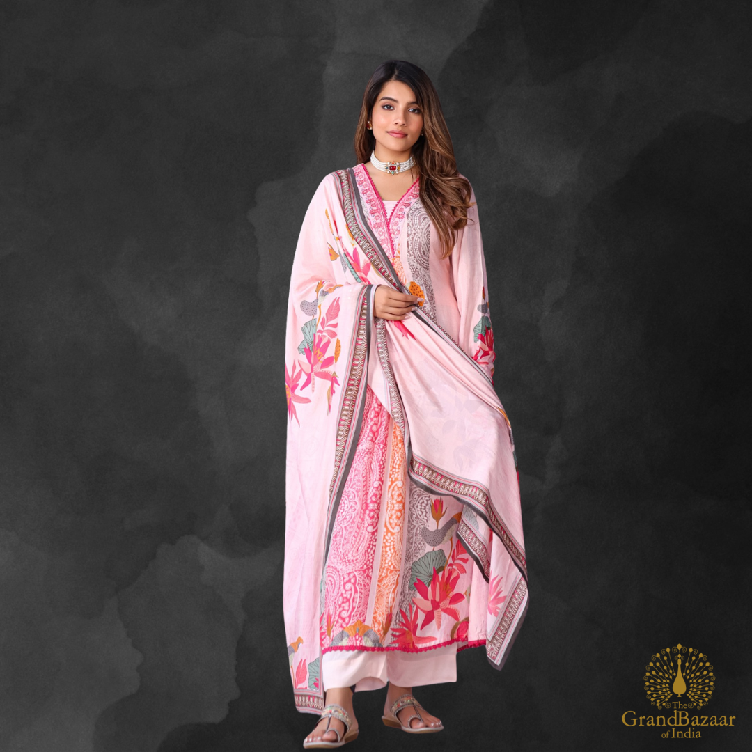 Light pink kurti full set with floral prints