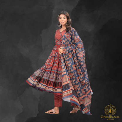 Maroon kurti full set in block prints design