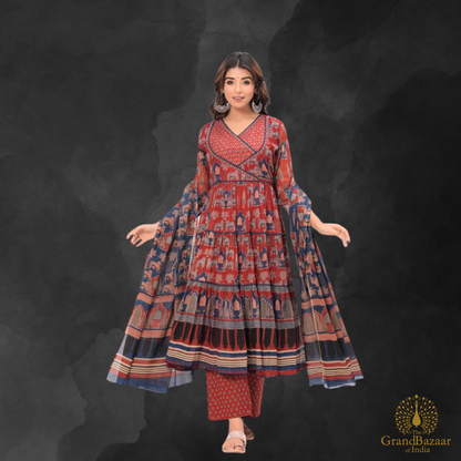 Maroon kurti full set in block prints design