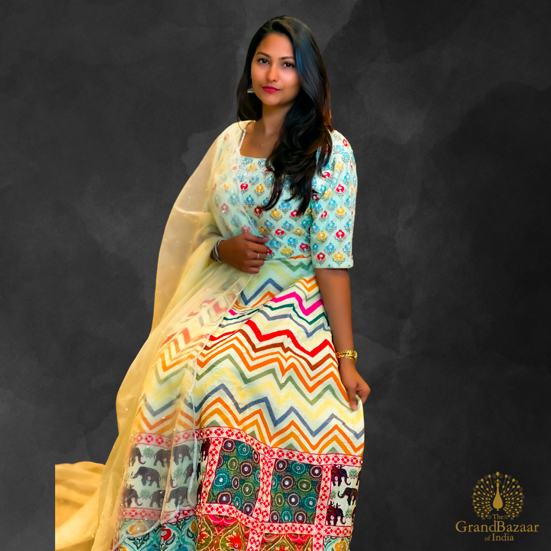 Light Green lehenga with elephant prints