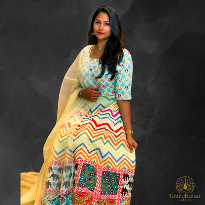 Light Green lehenga with elephant prints