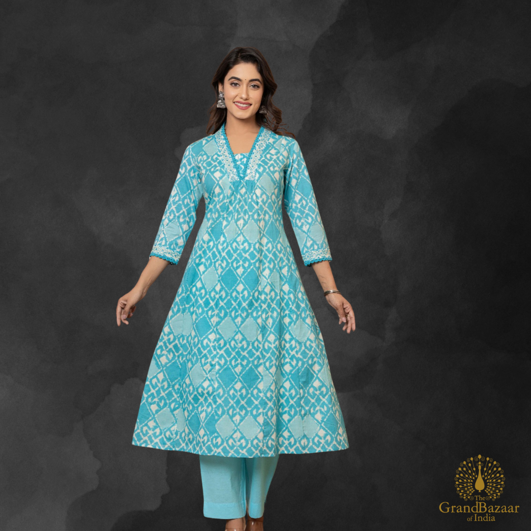 Blue kurti Full set with block prints