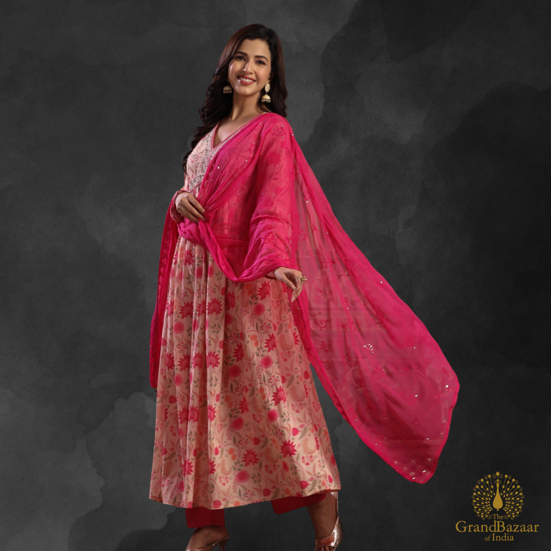 Pink kurti full set with floral prints