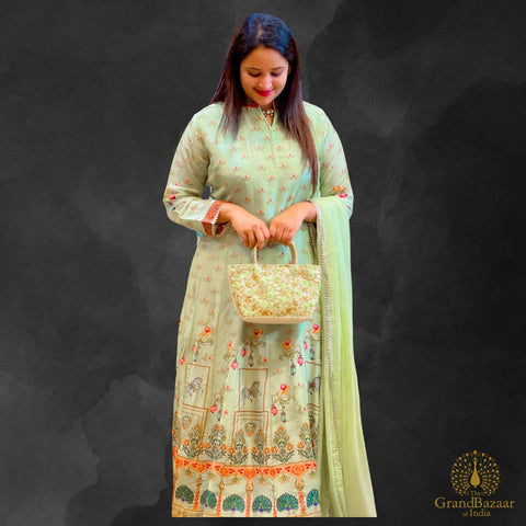Pale Green Long Gown with Dupatta
