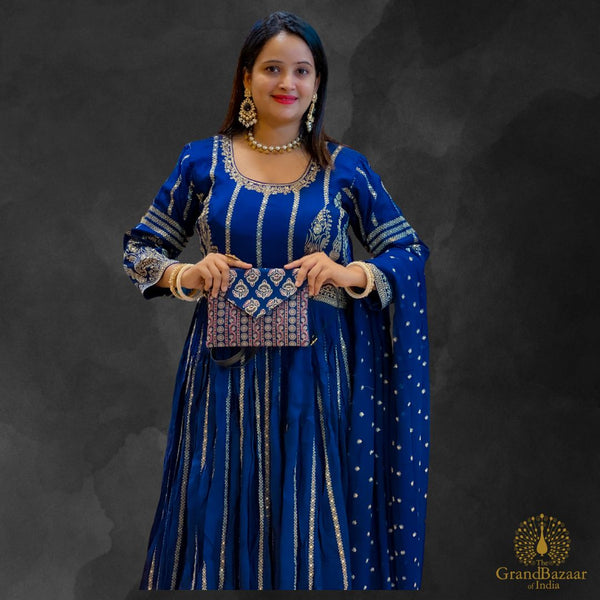 Blue Long Gown with Dupatta