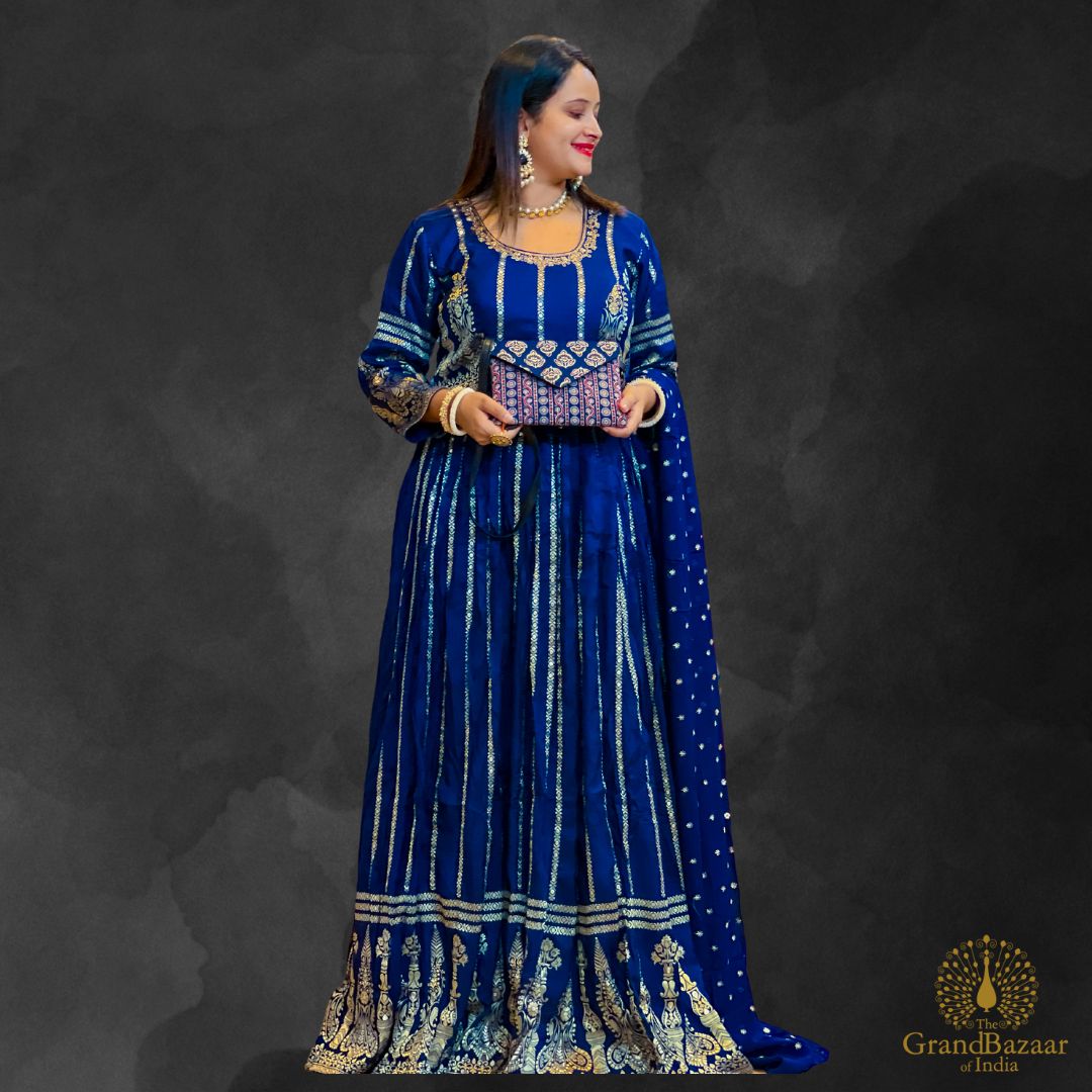 Blue Long Gown with Dupatta