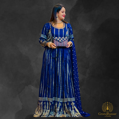 Blue Long Gown with Dupatta