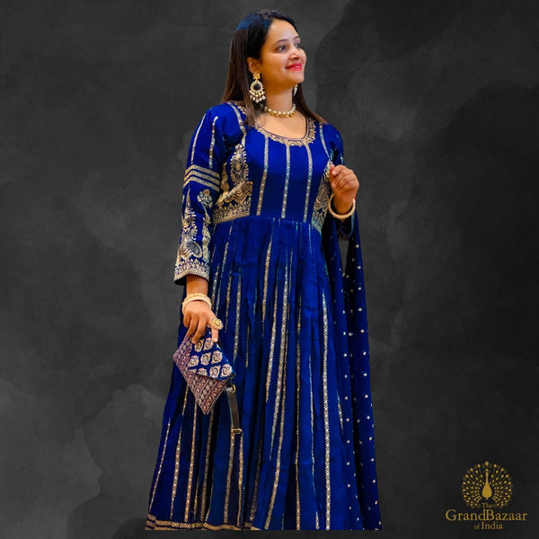 Blue Long Gown with Dupatta