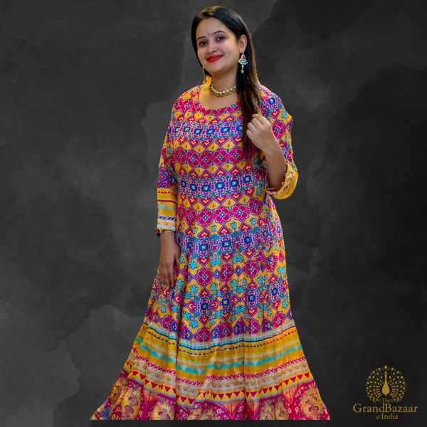Colorful Long Gown with Block Prints