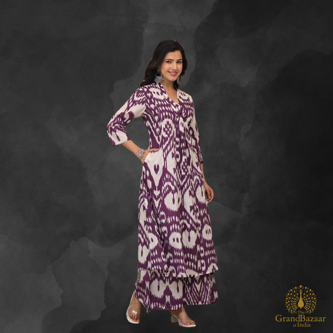 Purple kurti set with white prints