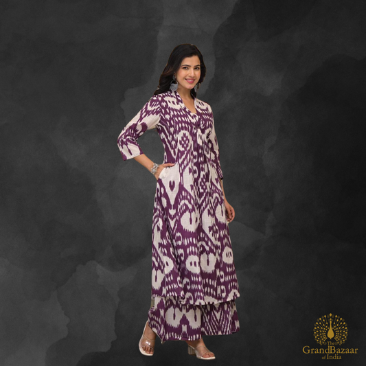 Purple kurti set with white prints