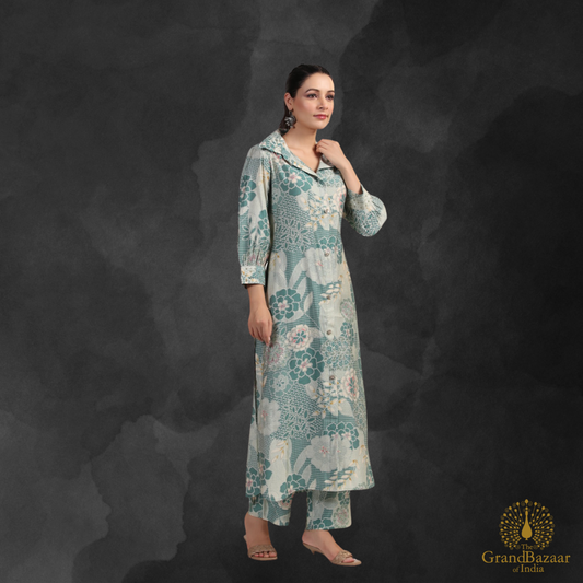 Green kurti set with floral design