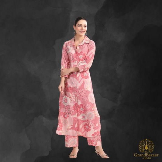 Pink kurti set with floral design