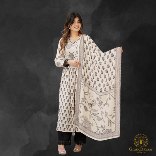 Off white kurti full set with floral prints