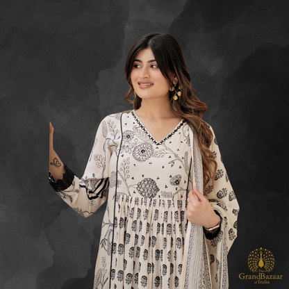 Off white kurti full set with floral prints
