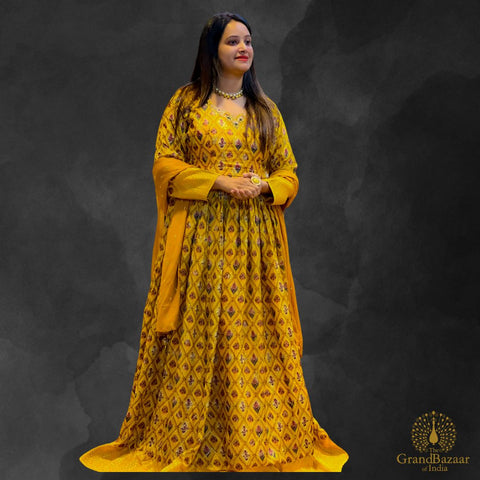Yellow Long Gown with Dupatta