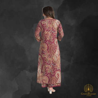 Red kurti set with Kashmiri block prints