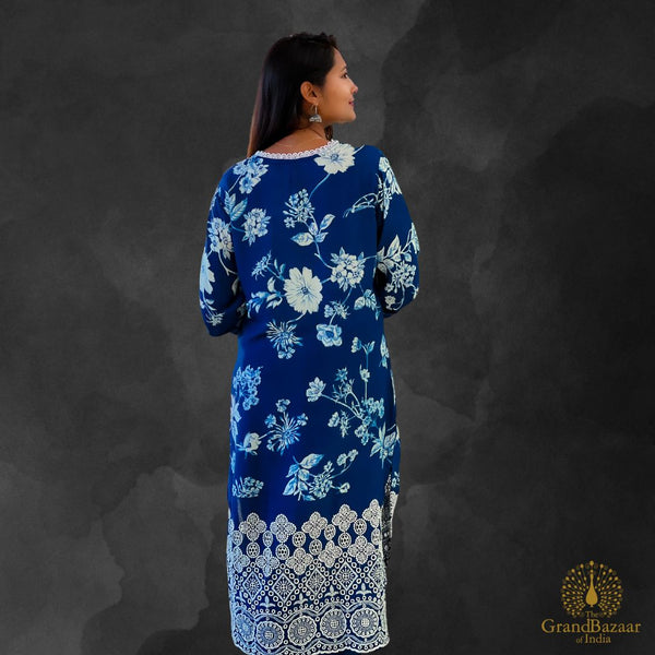 Blue kurti Full set with printed white floral