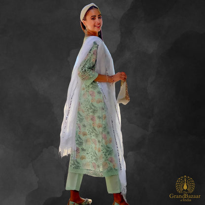 Light Green kurti set with printed florals