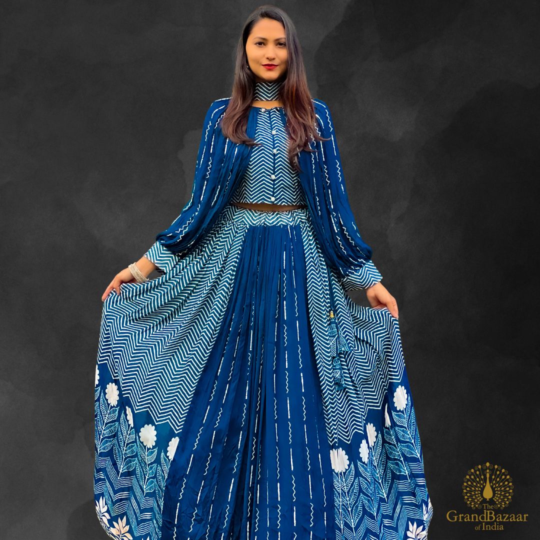 Blue Floral Lehenga