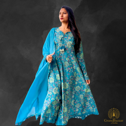 Light Blue kurti Full set with floral prints
