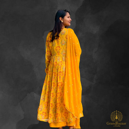 Yellow Kurti Full set with printed red flowers